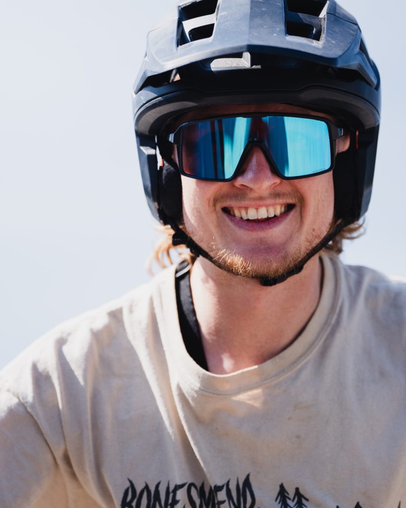 Portrait of rider wearing Melon Kingpin sunglasses with Vantage photochromic lens