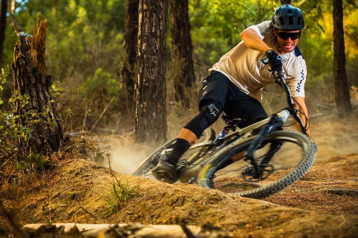 Theo riding trails wearing Melon Vantage sunglasses